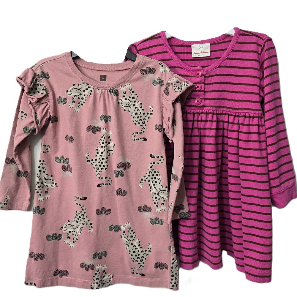 2p Lot Long Sleeve Dress 3 4 Pink Cheetah Tea Hanna Andersson Back to School BTS